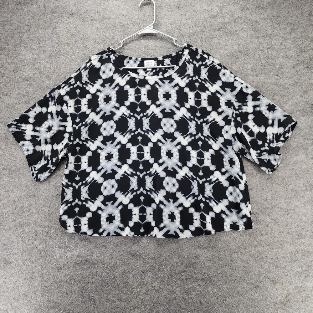 Peyton Jensen Shirt Womens Large Black White Crop Blouse
